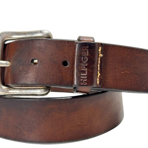 Vintage Tommy Hilfiger Men’s Leather Belt USA Made Sz 36 Walnut Brown - Picture 2 of 11
